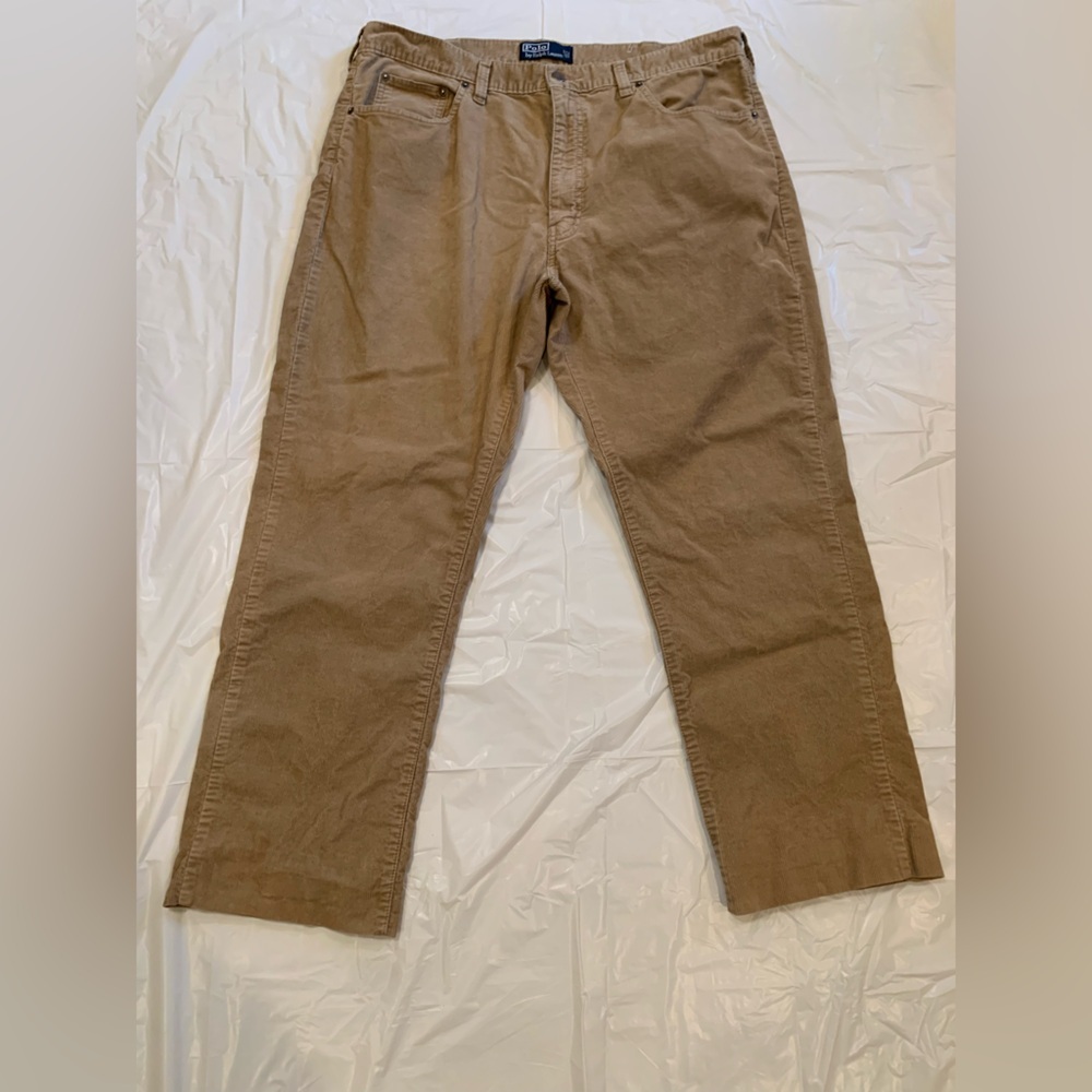 Polo By Ralph Lauren Men's Corduroy Tan Flat Front Pants Size 38x28 SEE Descrip